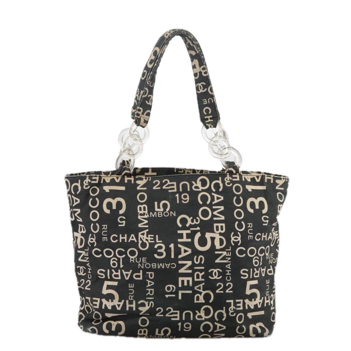 CHANEL Bysy line Tote Bag Canvas Black CC 107835