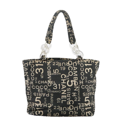 CHANEL Bysy line Tote Bag Canvas Black CC 107835