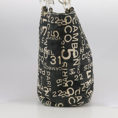 CHANEL Bysy line Tote Bag Canvas Black CC 107835