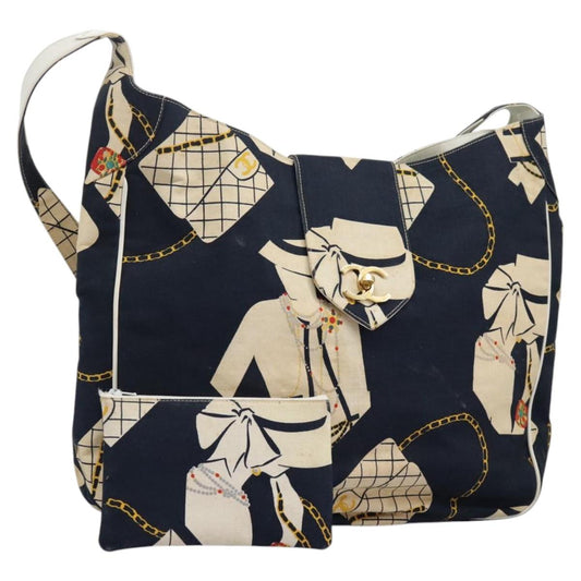 CHANEL Shoulder Bag Canvas Navy CC 107861