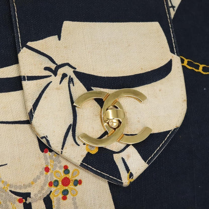 CHANEL Shoulder Bag Canvas Navy CC 107861