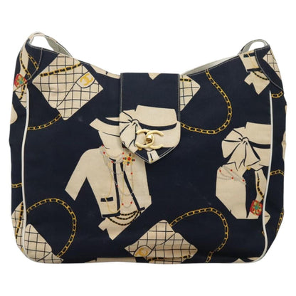 CHANEL Shoulder Bag Canvas Navy CC 107861