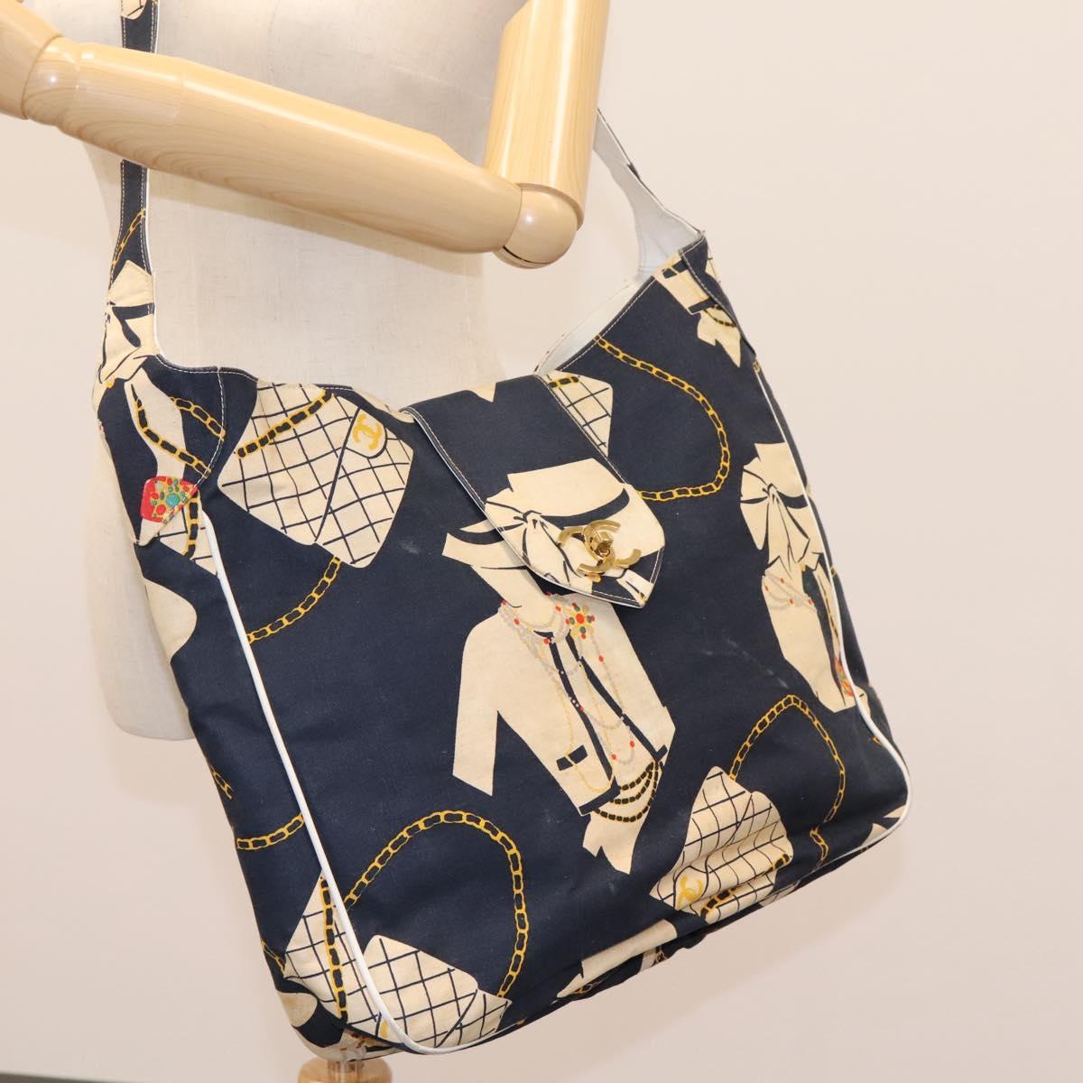 CHANEL Shoulder Bag Canvas Navy CC 107861
