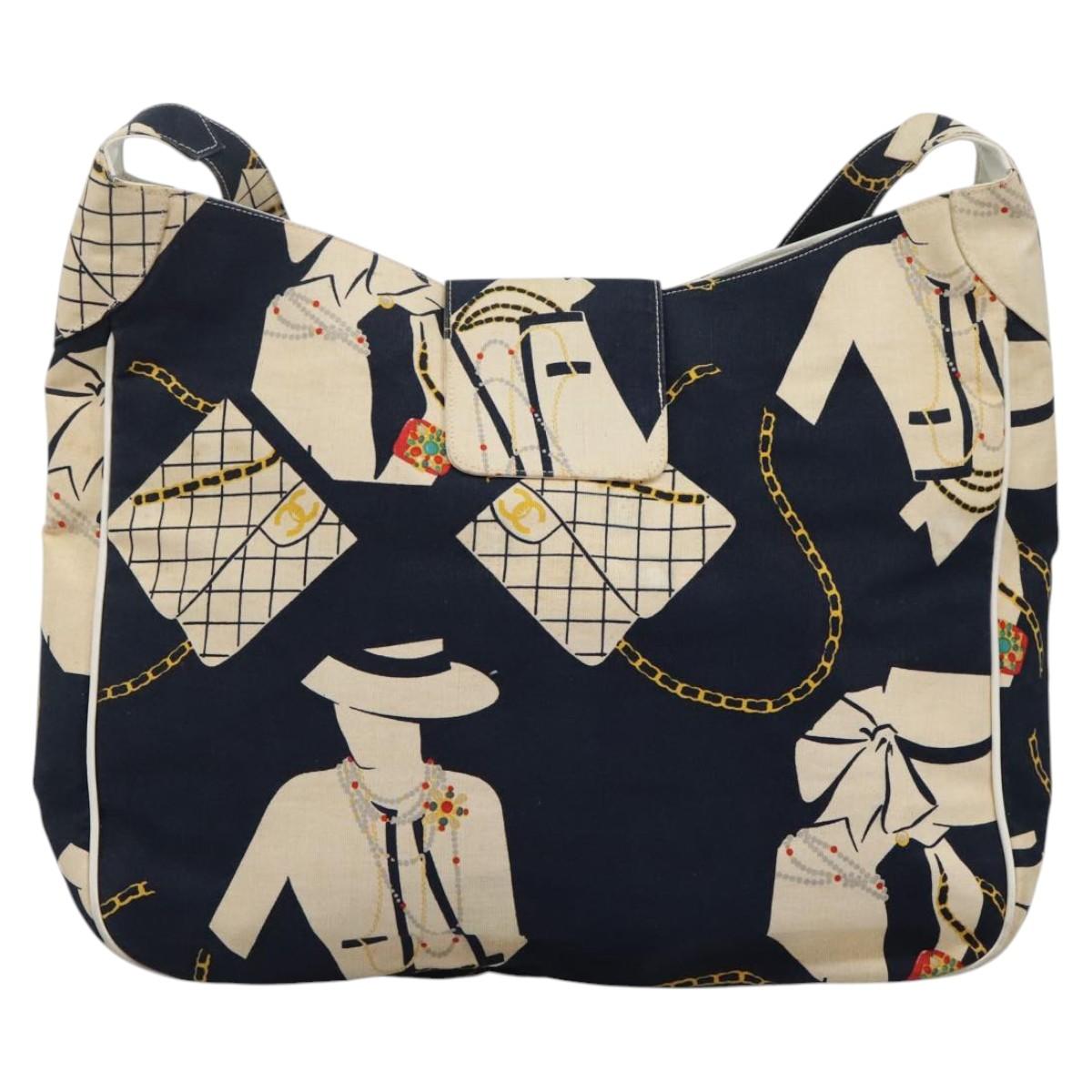 CHANEL Shoulder Bag Canvas Navy CC 107861