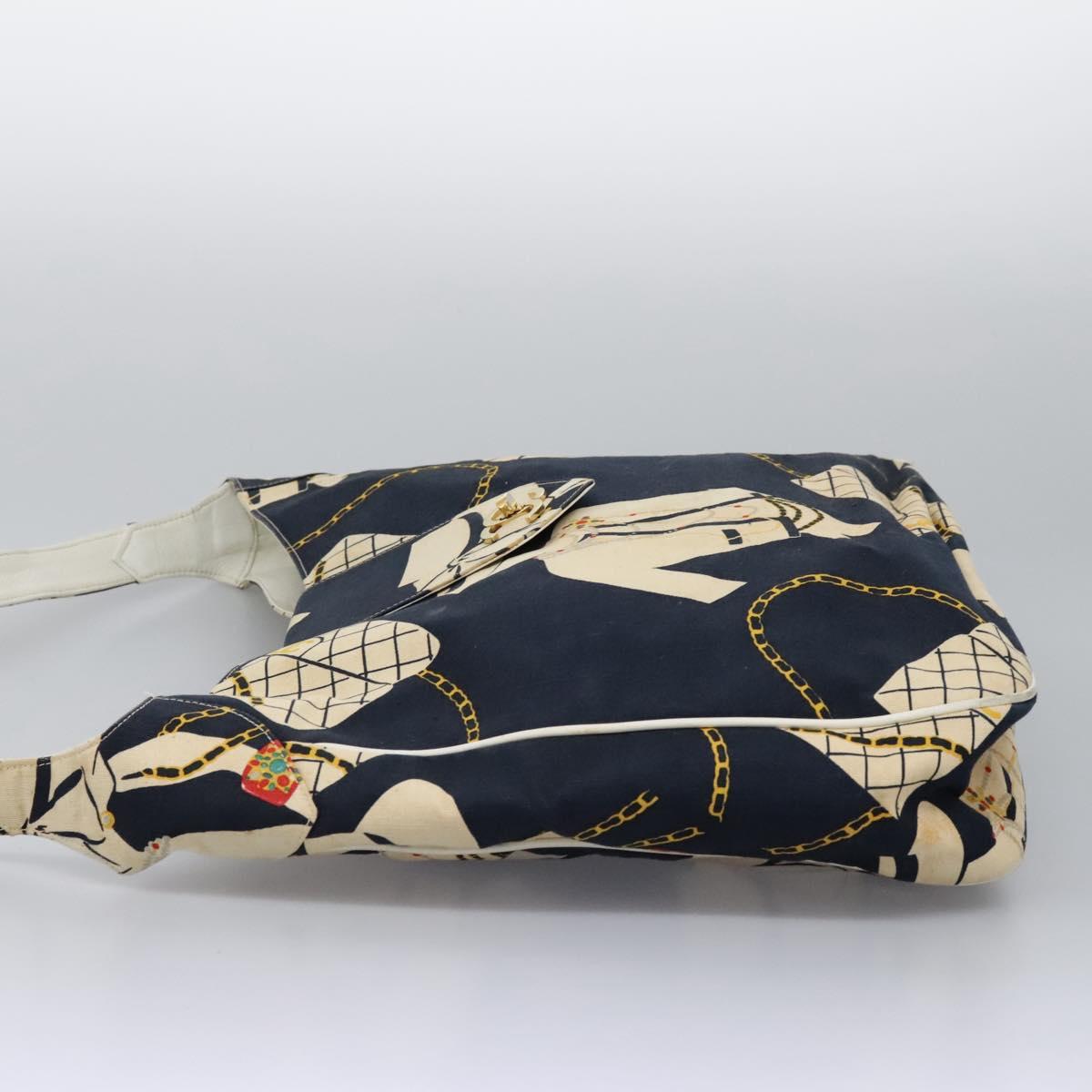 CHANEL Shoulder Bag Canvas Navy CC 107861