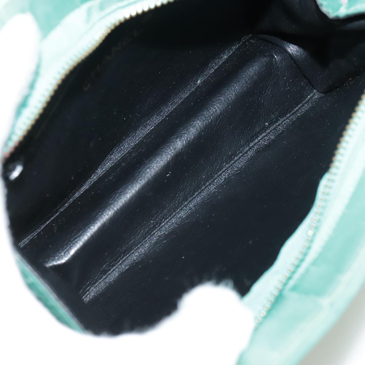 CHANEL V stitch Shoulder Bag Nylon Green Gold CC 107879