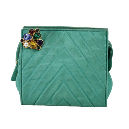 CHANEL V stitch Shoulder Bag Nylon Green Gold CC 107879
