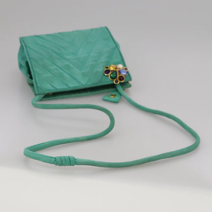 CHANEL V stitch Shoulder Bag Nylon Green Gold CC 107879