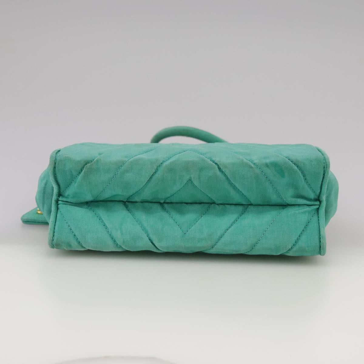 CHANEL V stitch Shoulder Bag Nylon Green Gold CC 107879