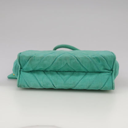CHANEL V stitch Shoulder Bag Nylon Green Gold CC 107879