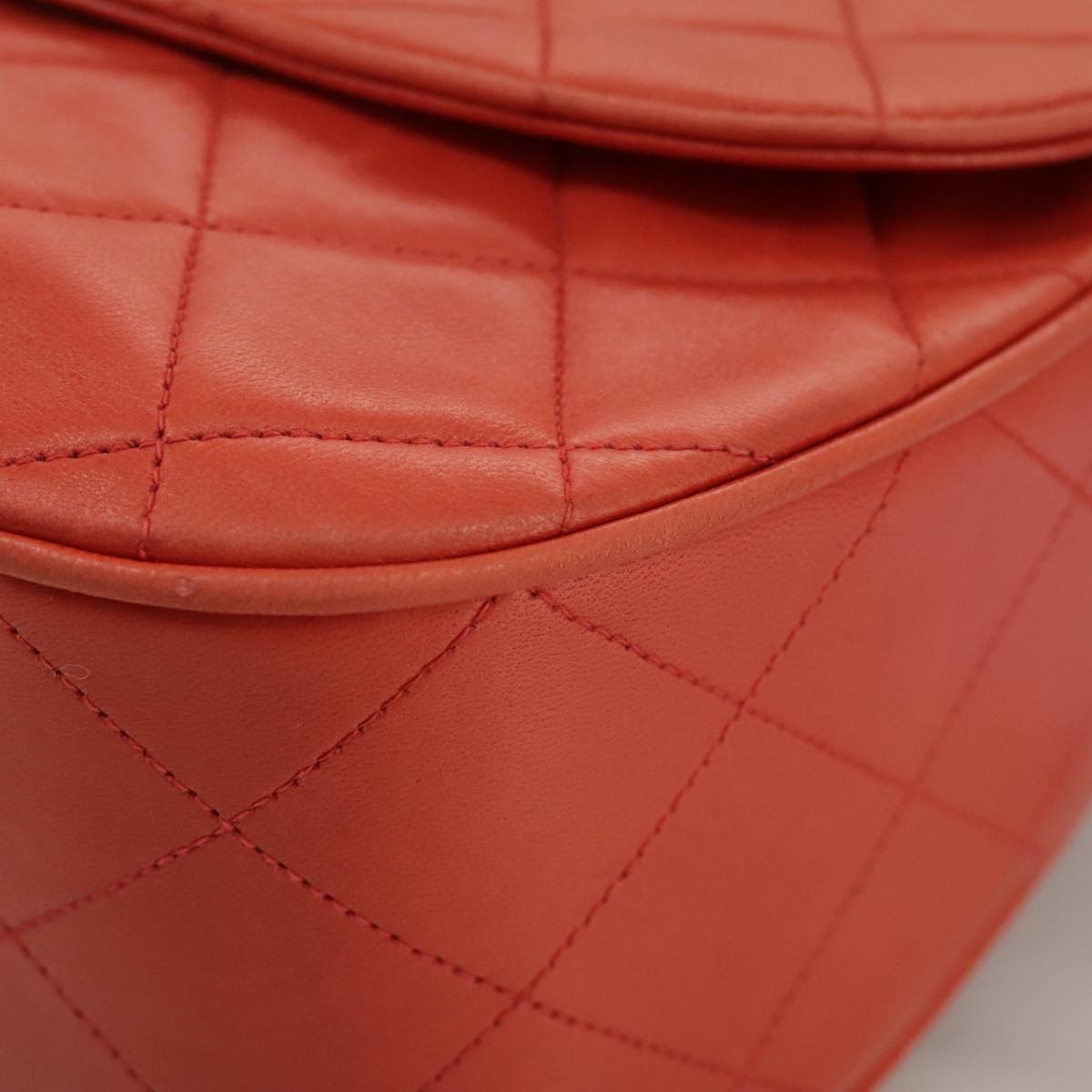 CHANEL Matelasse Chain Shoulder Bag Lamb Skin Orange Gold CC 107881A