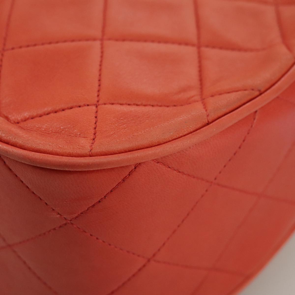 CHANEL Matelasse Chain Shoulder Bag Lamb Skin Orange Gold CC 107881A