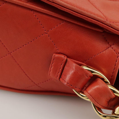 CHANEL Matelasse Chain Shoulder Bag Lamb Skin Orange Gold CC 107881A
