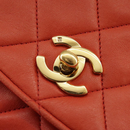 CHANEL Matelasse Chain Shoulder Bag Lamb Skin Orange Gold CC 107881A