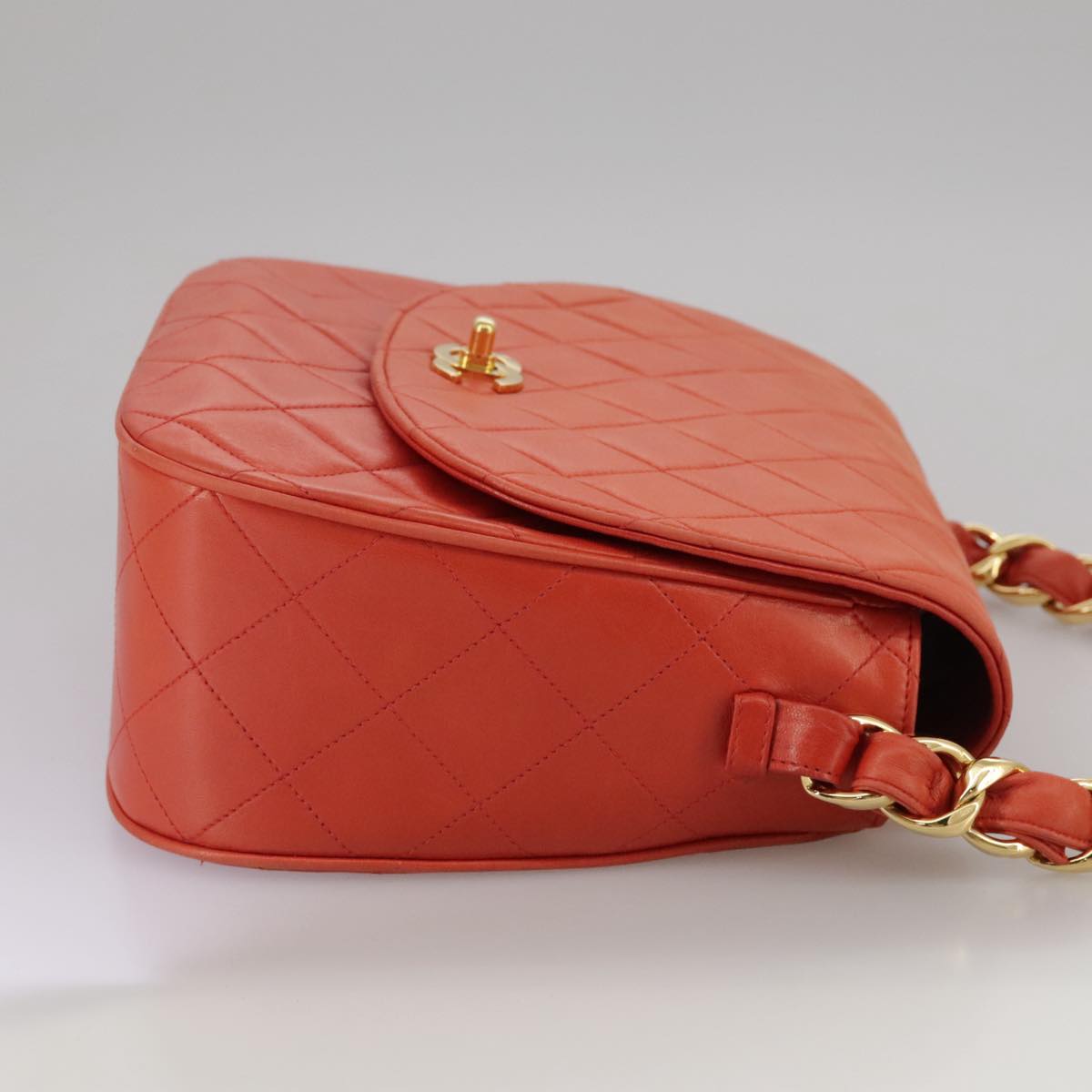 CHANEL Matelasse Chain Shoulder Bag Lamb Skin Orange Gold CC 107881A