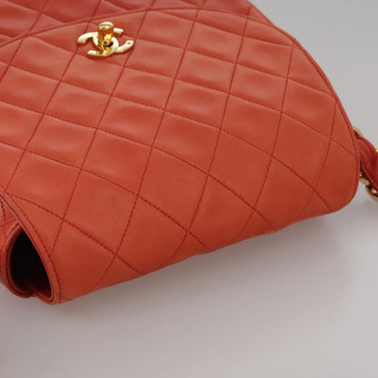 CHANEL Matelasse Chain Shoulder Bag Lamb Skin Orange Gold CC 107881A