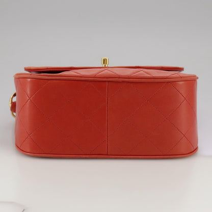CHANEL Matelasse Chain Shoulder Bag Lamb Skin Orange Gold CC 107881A