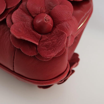 CHANEL Chain Flower Shoulder Bag Leather Red Gold CC 107981