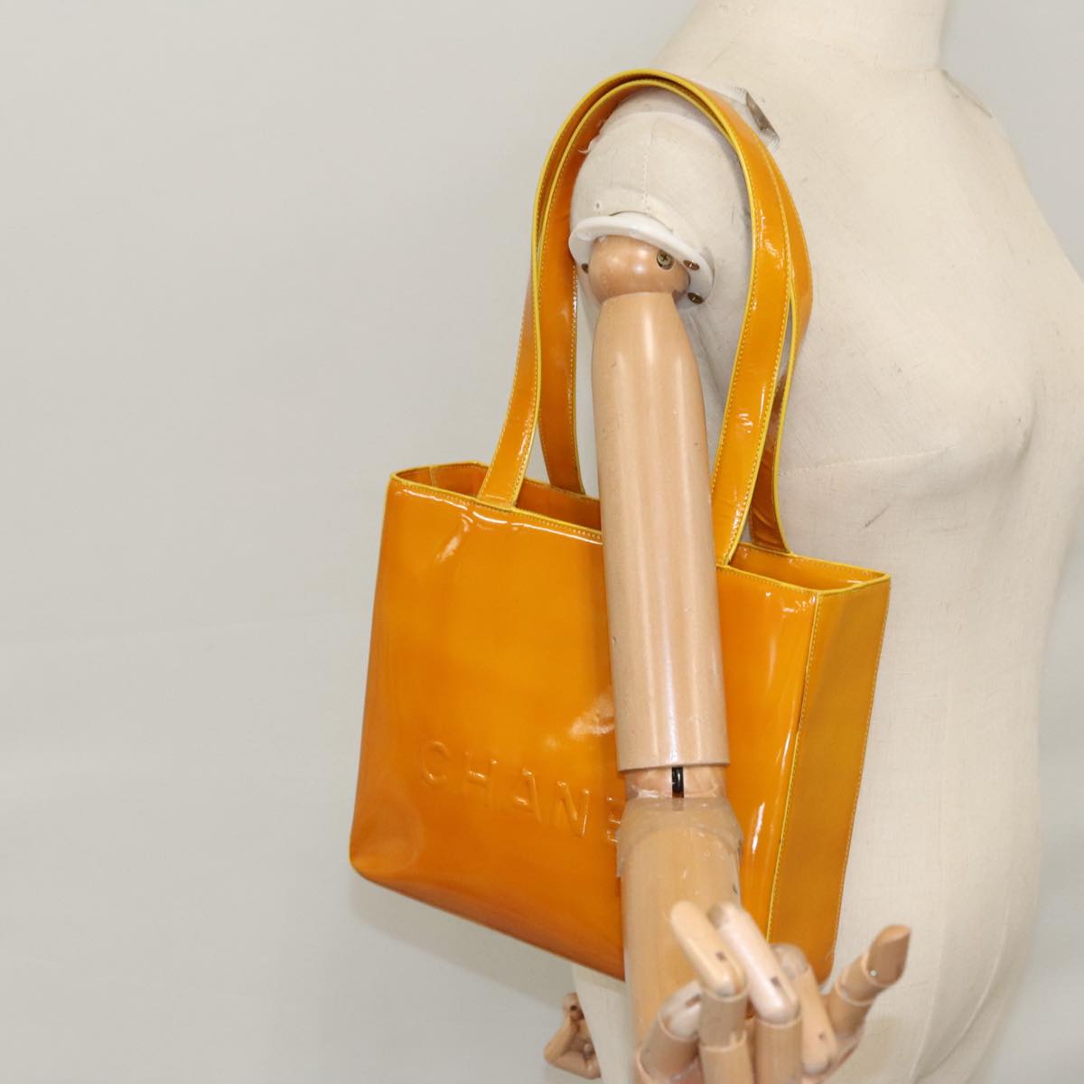 CHANEL Tote Bag Enamel Yellow Gold CC 108002
