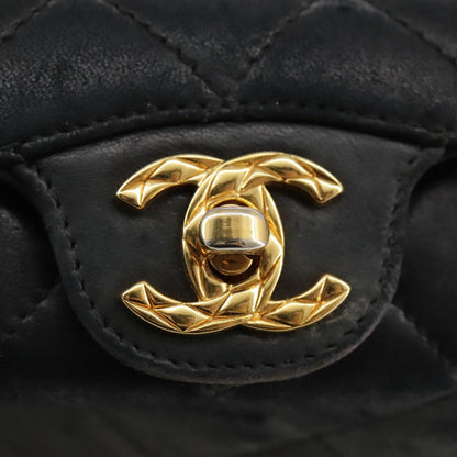 CHANEL Matelasse Shoulder Bag Lamb Skin Black Gold CC 108071