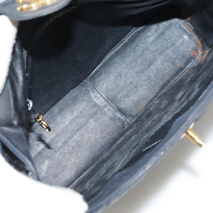 CHANEL Matelasse Shoulder Bag Lamb Skin Black Gold CC 108071