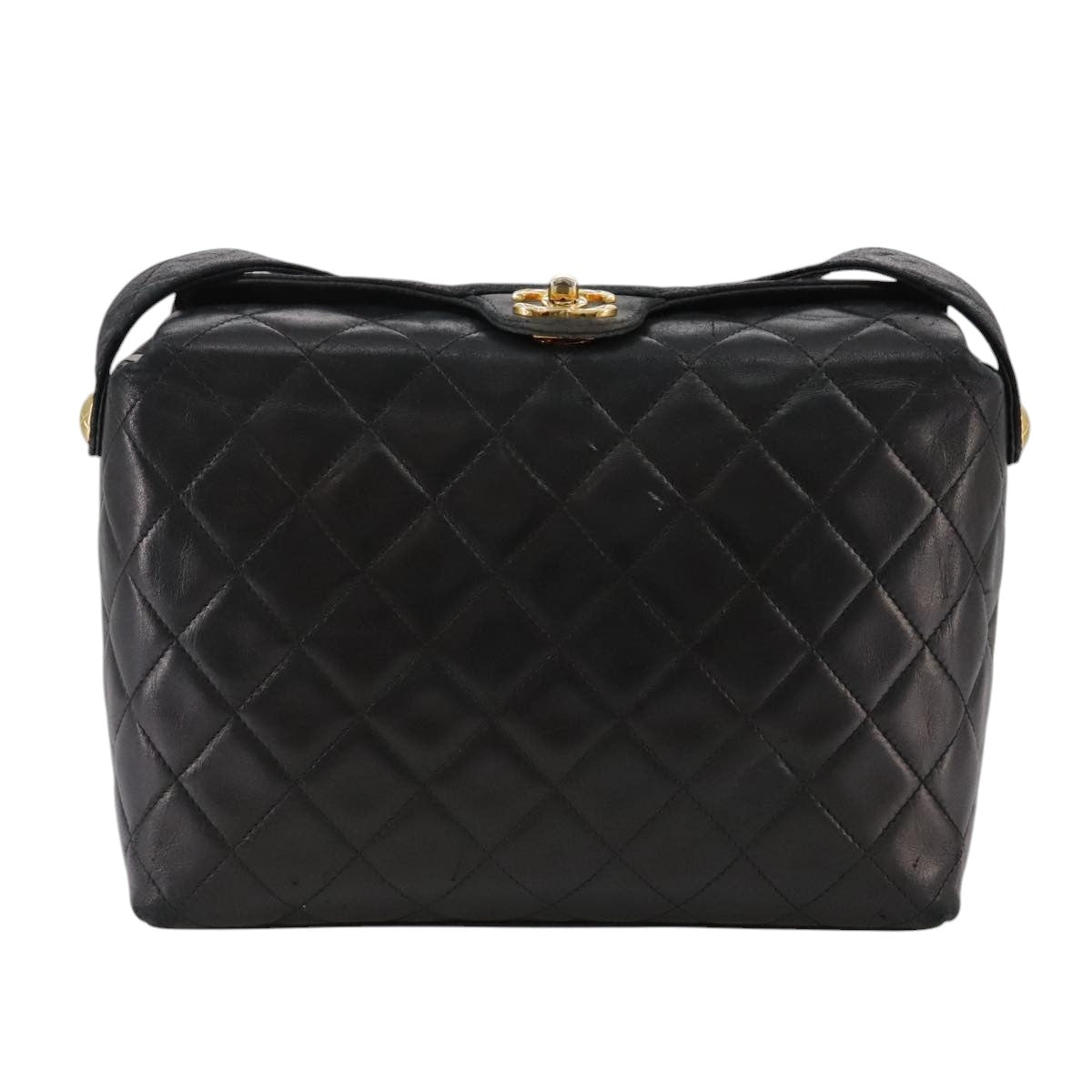 CHANEL Matelasse Shoulder Bag Lamb Skin Black Gold CC 108071