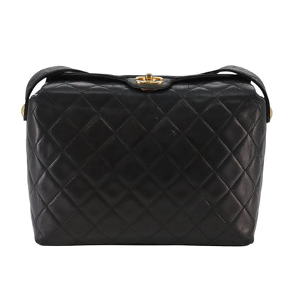 CHANEL Matelasse Shoulder Bag Lamb Skin Black Gold CC 108071