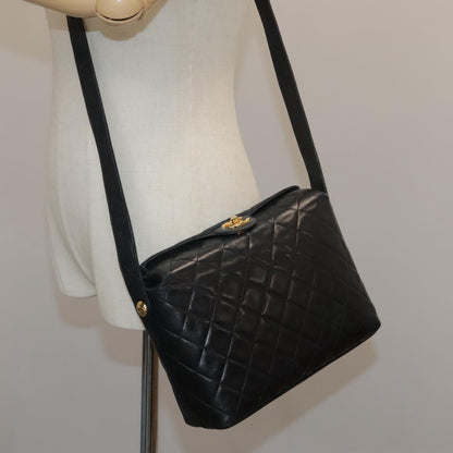 CHANEL Matelasse Shoulder Bag Lamb Skin Black Gold CC 108071