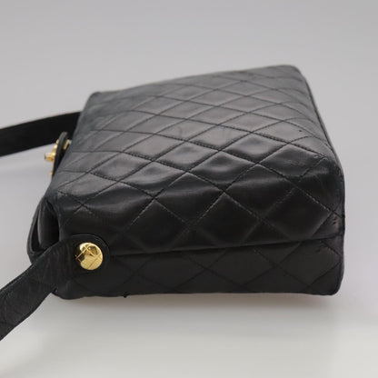 CHANEL Matelasse Shoulder Bag Lamb Skin Black Gold CC 108071