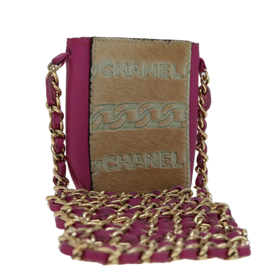 CHANEL Chain Shoulder Cigarette Case Leather Pink CC 108163