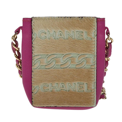 CHANEL Chain Shoulder Cigarette Case Leather Pink CC 108163