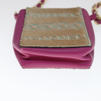 CHANEL Chain Shoulder Cigarette Case Leather Pink CC 108163