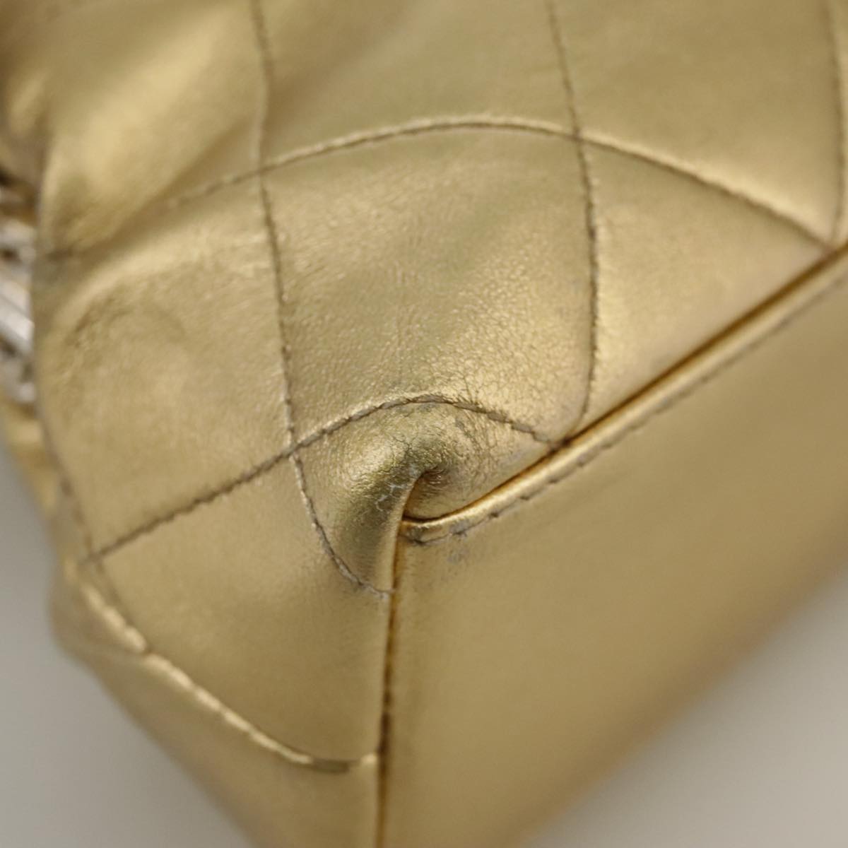 CHANEL Chain Shoulder Bag Lamb Skin Gold CC 108166