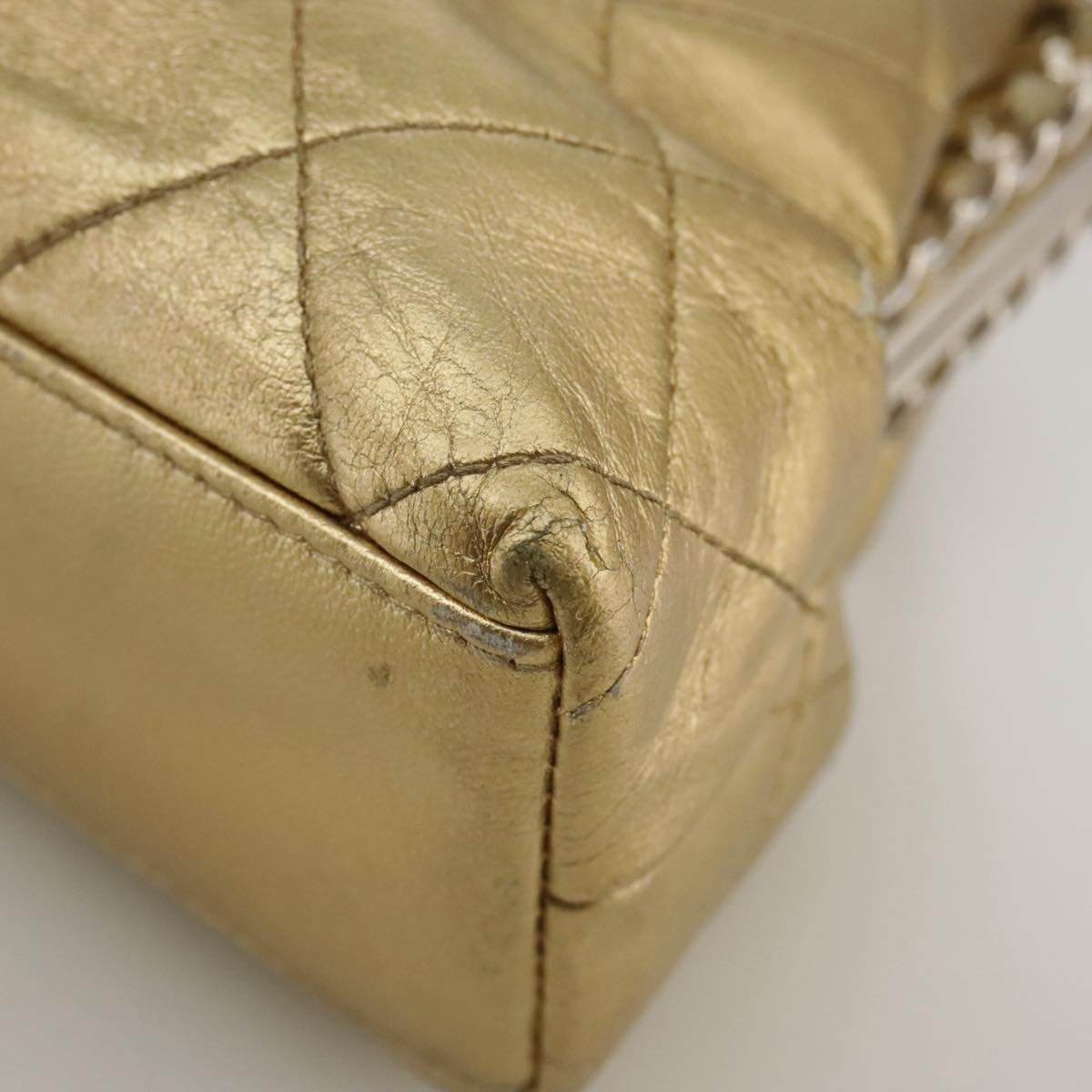 CHANEL Chain Shoulder Bag Lamb Skin Gold CC 108166