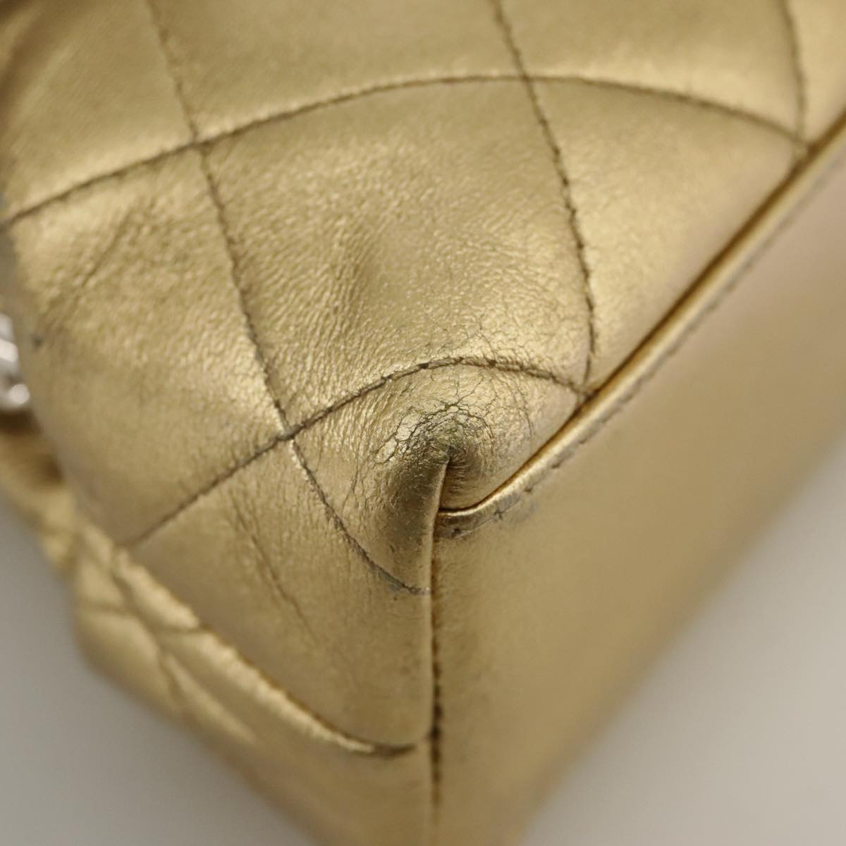 CHANEL Chain Shoulder Bag Lamb Skin Gold CC 108166