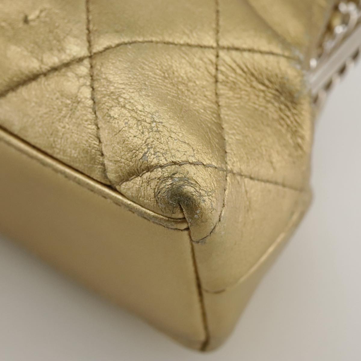 CHANEL Chain Shoulder Bag Lamb Skin Gold CC 108166