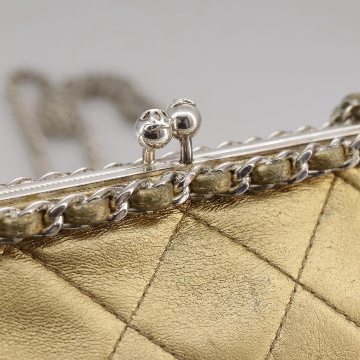 CHANEL Chain Shoulder Bag Lamb Skin Gold CC 108166