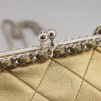 CHANEL Chain Shoulder Bag Lamb Skin Gold CC 108166