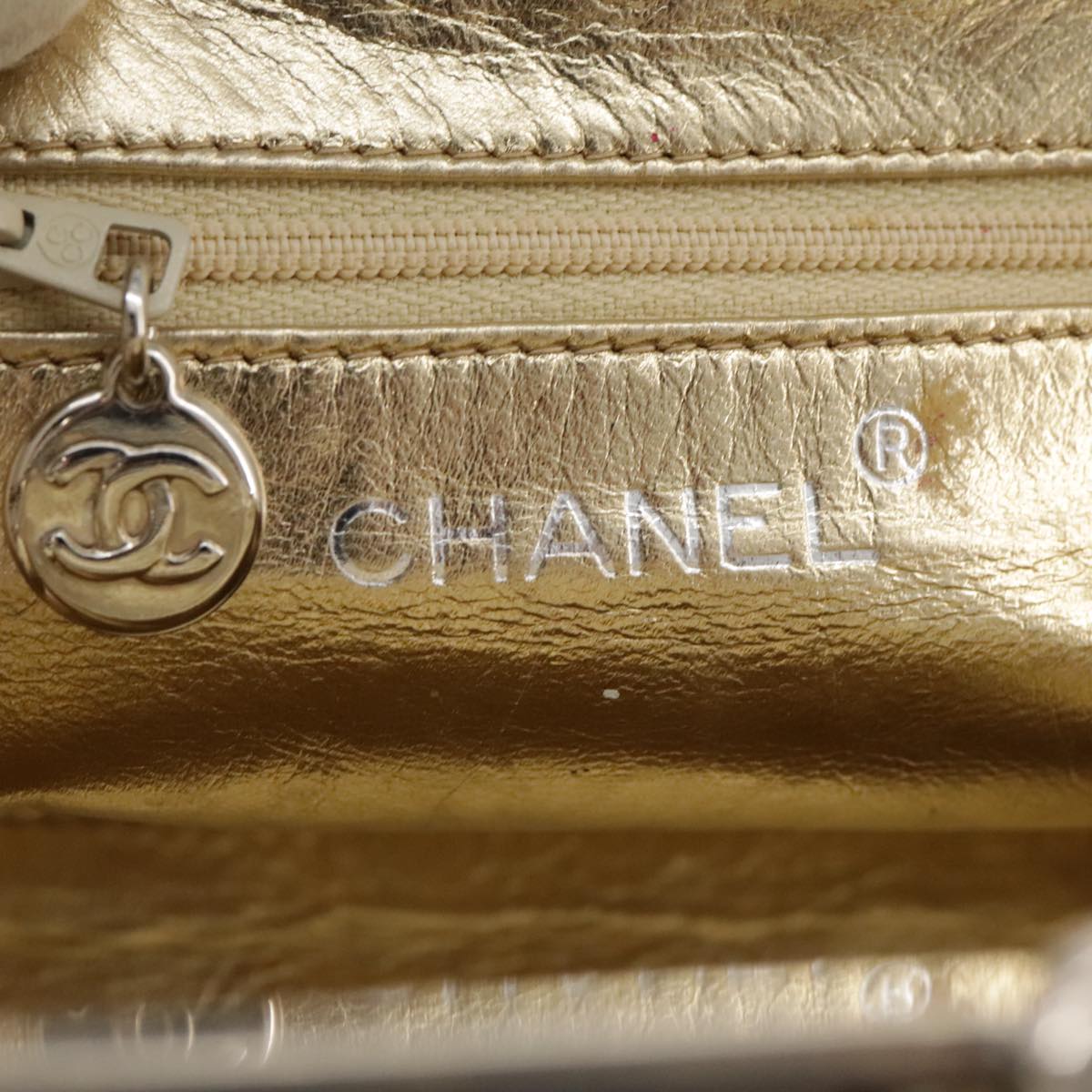 CHANEL Chain Shoulder Bag Lamb Skin Gold CC 108166