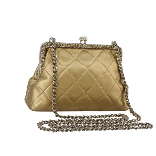 CHANEL Chain Shoulder Bag Lamb Skin Gold CC 108166