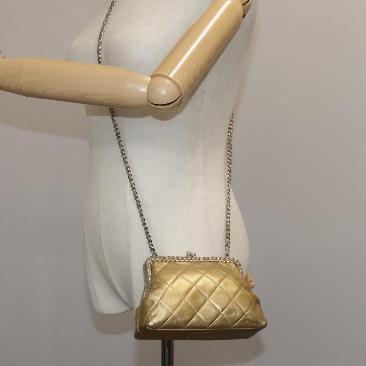 CHANEL Chain Shoulder Bag Lamb Skin Gold CC 108166