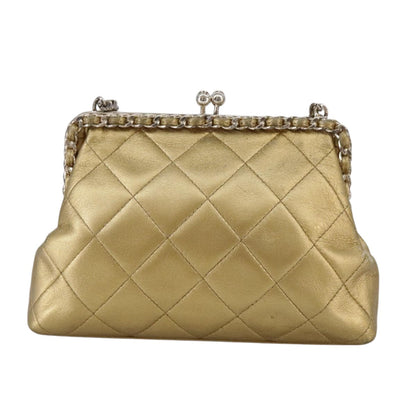 CHANEL Chain Shoulder Bag Lamb Skin Gold CC 108166