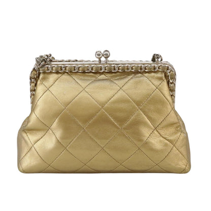 CHANEL Chain Shoulder Bag Lamb Skin Gold CC 108166