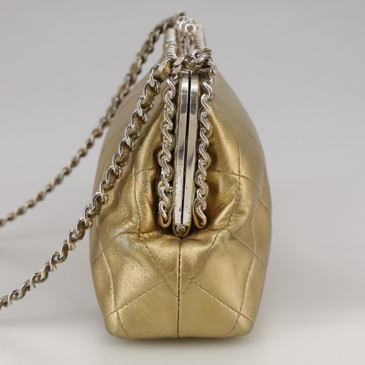 CHANEL Chain Shoulder Bag Lamb Skin Gold CC 108166