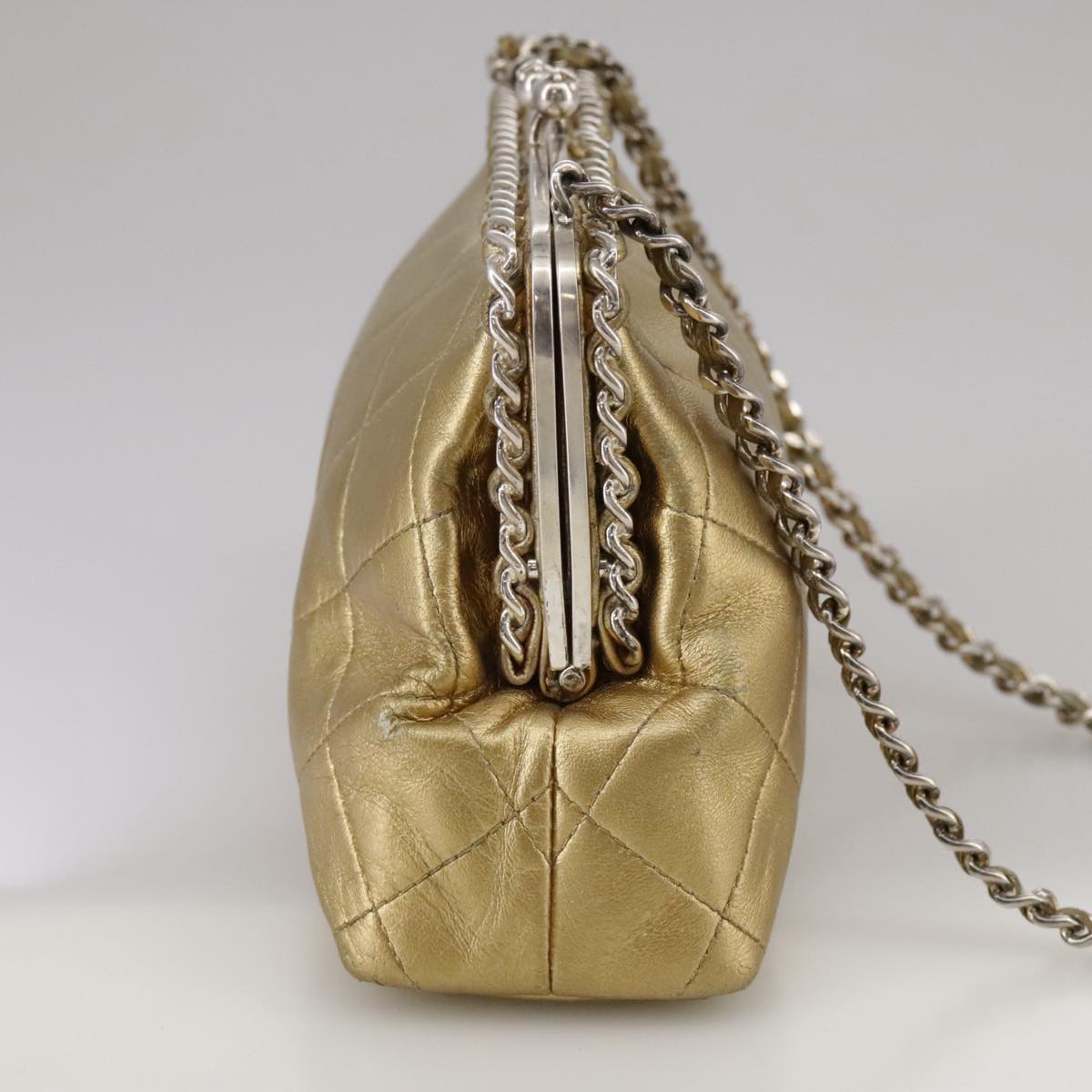 CHANEL Chain Shoulder Bag Lamb Skin Gold CC 108166