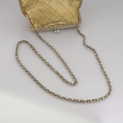 CHANEL Chain Shoulder Bag Lamb Skin Gold CC 108166