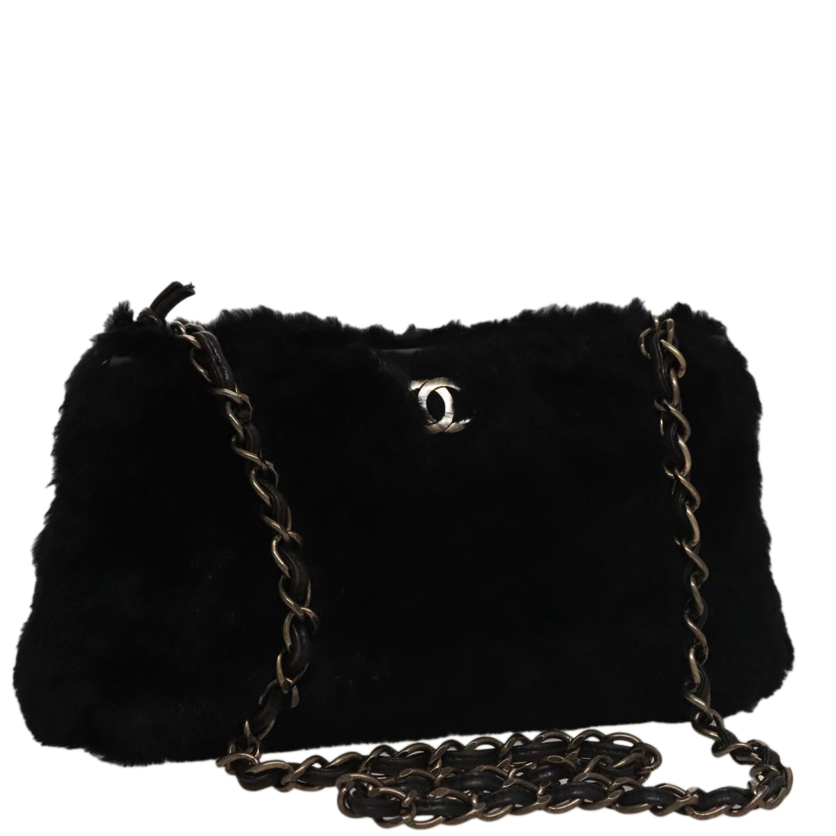 CHANEL Chain Shoulder Bag Leather Black CC 108324