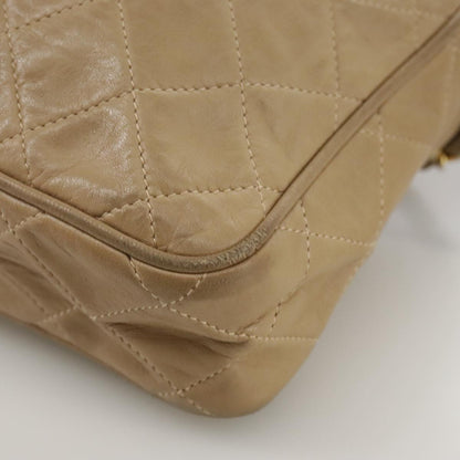 CHANEL Matelasse Chain Shoulder Bag Lamb Skin Beige Gold CC 108395