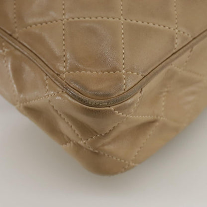 CHANEL Matelasse Chain Shoulder Bag Lamb Skin Beige Gold CC 108395