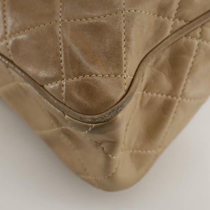 CHANEL Matelasse Chain Shoulder Bag Lamb Skin Beige Gold CC 108395